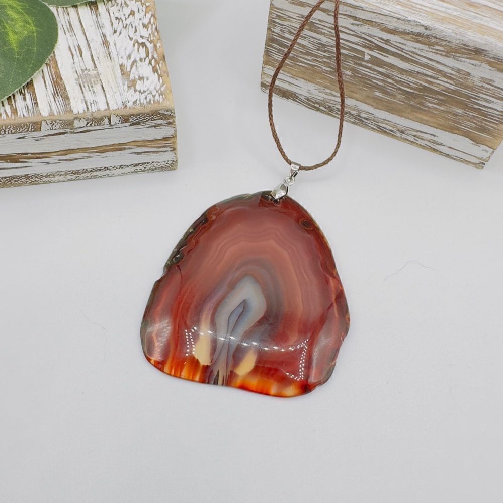 Large Agate Slice Statement Necklace Boho - Picture 2 of 5